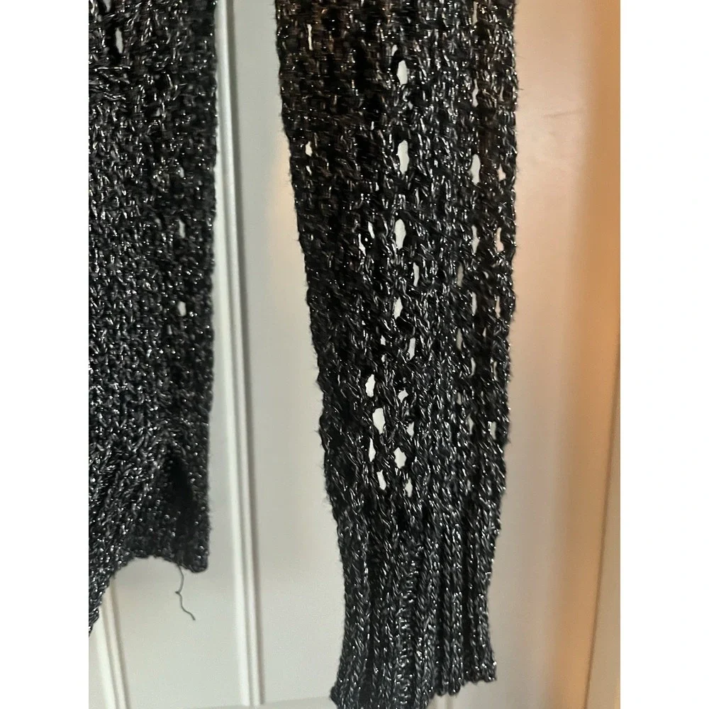 Jans Buffalo Delilah M Black Metallic Open Knit Mesh‎ Sweater Sheer Long Sleeve - Picture 3 of 6